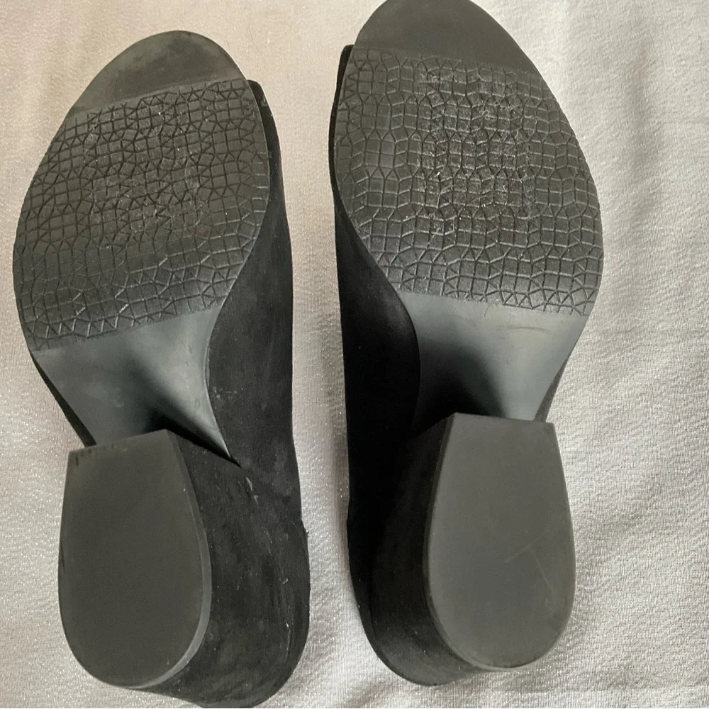 BP Nordstrom Black Peep Toe Mule Heels Size 9 M Slip On Block Heel Minimal - Picture 8 of 8